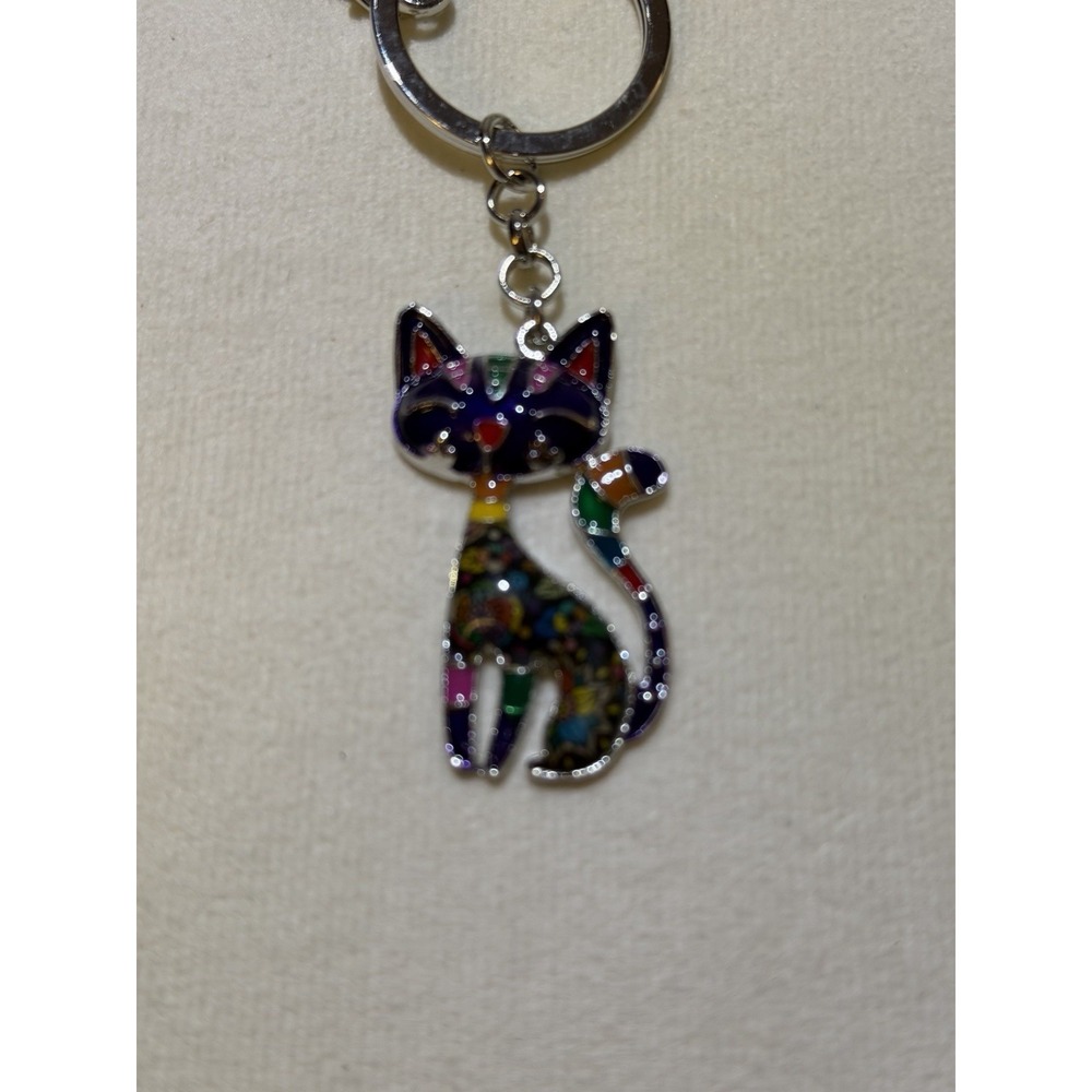 BONSNY Enamel Alloy Chain Cat Key Chains For Women Purse Handbag Charms Purple